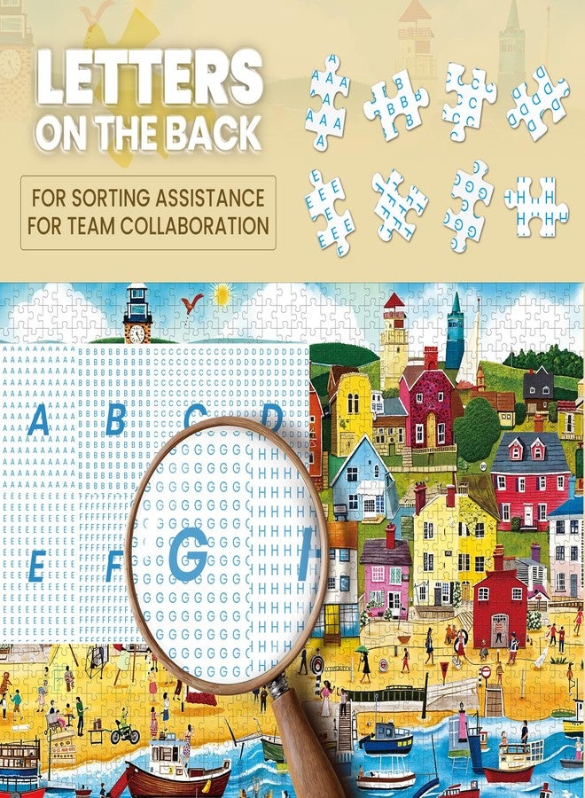 lamplig Puzzles for Adults 1000 Pieces - Jigsaw Puzzles Seaside City Beach - 1000 Pieces Puzzles with Letters on Back - Puzzle for Fun Game Nights 27.6x20.5 inch, 1:1 Poster - Image 5